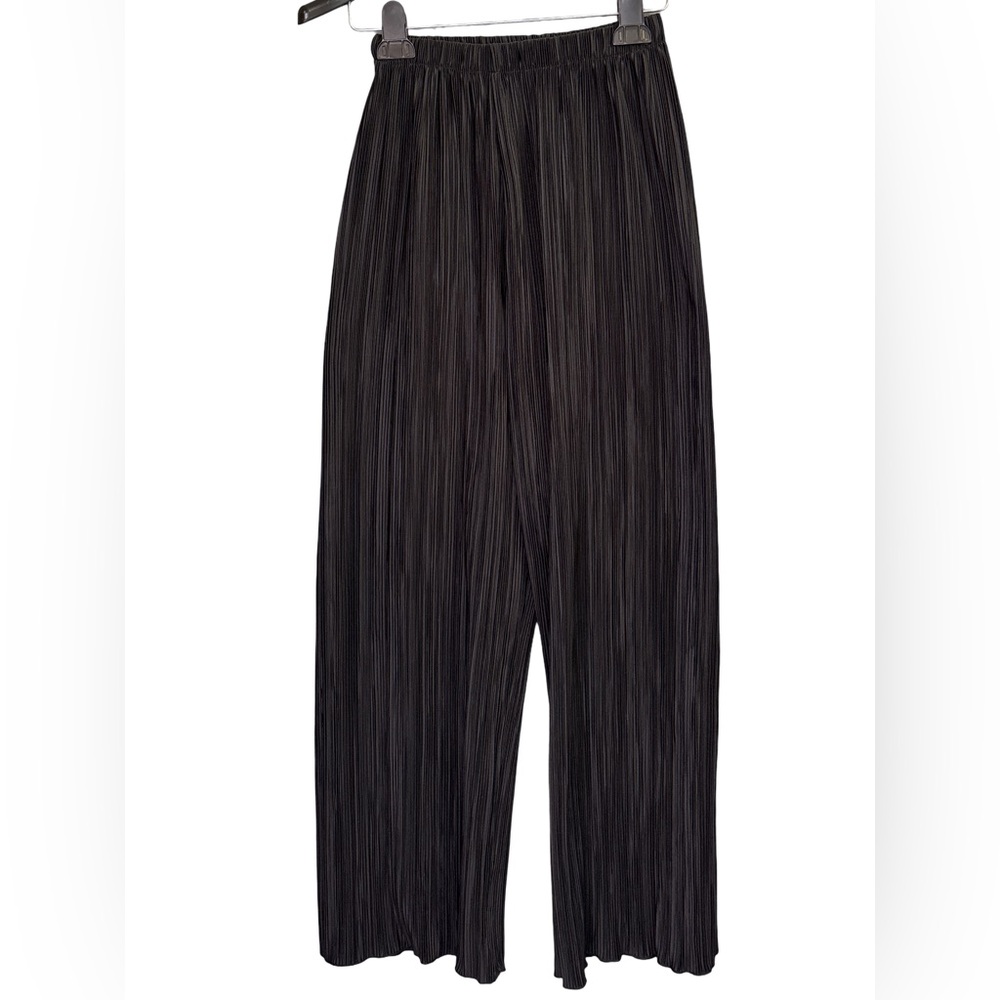Isalis Black Wide Leg Pleated Polyester Palazzo Pants Small